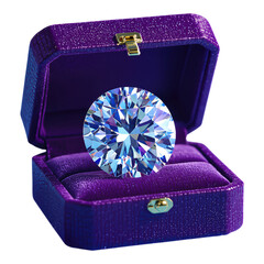 Large Blue Diamond in Purple Box, Glossy 3D Realism Asset with Transparent Background