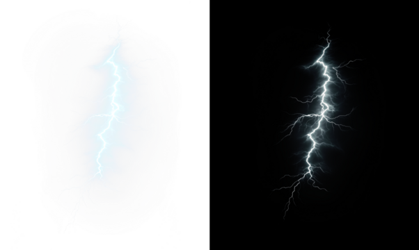 Lightning bolt PNG overlay with transparent background for creative projects