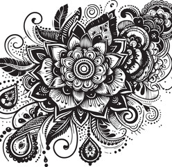 Black and White Mehndi Design Vector | Intricate Henna Art Illustration
