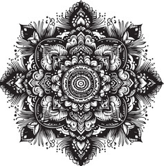 Black and White Mehndi Design Vector | Intricate Henna Art Illustration