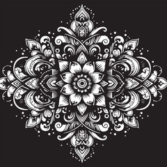 Black and White Mehndi Design Vector | Intricate Henna Art Illustration