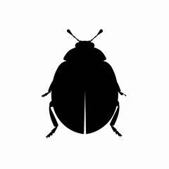 Minimalist black silhouette of a beetle or ladybug insect against a plain white background.