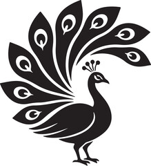 Elegant Peacock Display Black Silhouette Luxury Beauty and Indian Bird Symbol Vector