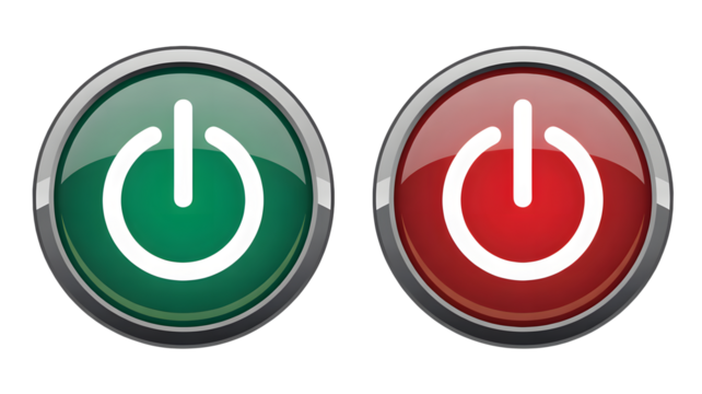Modern power buttons green and red icons symbolizing start stop on and off for technology interface design and digital concepts
