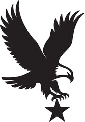 Blad eagle eith American flag print on wings diving for a patrietic ribbon. 4th july Independence Day Clipart, Emblem soaring bird usa banner image airfoil hunting red white blue band.