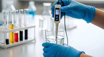 Ph meter measuring ph level of water in laboratory