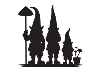 christmas gnomes logo silhouette vector, christmas gnome vector silhouette illustration, gnomes vector logo design silhouette, gnome christmas logo silhouettes vector on a white background