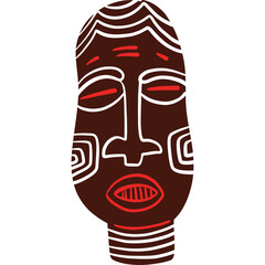 Tribal African Mask with Red and White Details on a Transparent Background