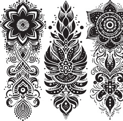 Black and White Mehndi Design Vector | Intricate Henna Art Illustration