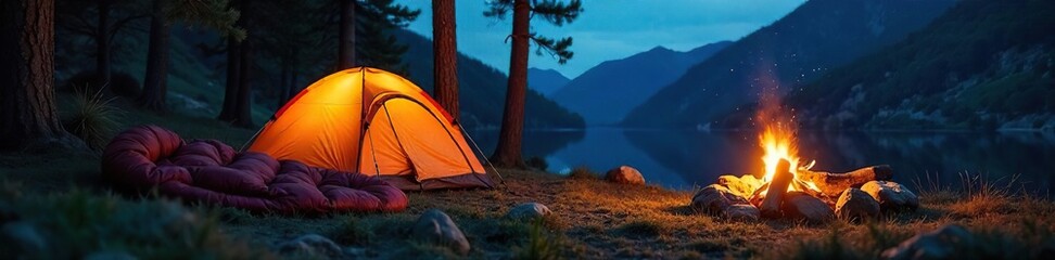 Cozy Camping Scene Relaxing Night by Crackling Campfire Under the Stars
