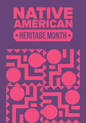 Native American Heritage Month in November. American Indian culture. Celebrate annual in United States. Tradition pattern. Poster, card, banner and background. Vector ornament, illustration