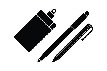 Stationery icon set: marker, pen, and pencil for office design