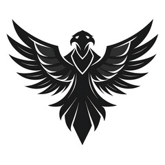 Obraz premium A black Eagle bird Silhouette vector icon with Spread Wings on white background.