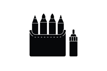 Art supplies silhouette: pencils, brushes, bottle for creative use