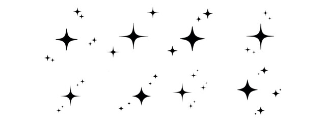 Shine and sparkle stars icon on light background. Clean symbol. Bright, star, lightning, astronomy, glowing light, twinkle effect. Outline, flat and colored style. Flat design. Vector illustration.