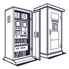 Electrical Control Cabinet Vector Illustration | Industrial Power Distribution and Automation Panel Design