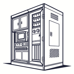 Electrical Control Cabinet Vector Illustration | Industrial Power Distribution and Automation Panel Design