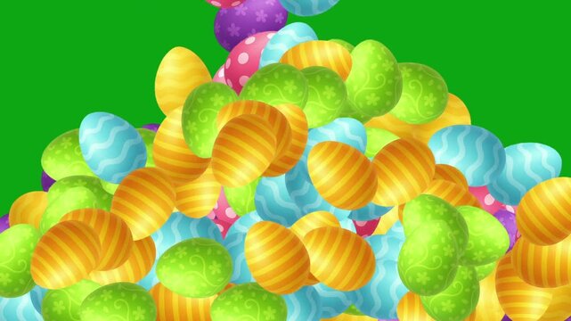 Falling colorful easter eggs motion graphics with green screen background