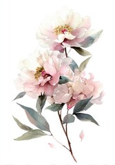 Obraz premium Watercolor floral illustration of light pink peonies, elegant botanical artwork.