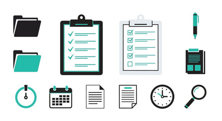 Office supplies and organization tools depicted in a flat vector style