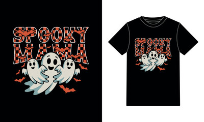 "Spooky Mama" Halloween Ghosts and Bats T-Shirt Design - Mom Life Graphic