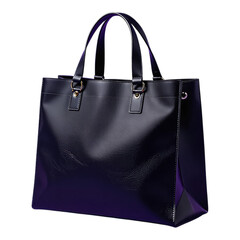 Midnight Indigo Leather Tote Bag with Glossy Finish, On Transparent Background, Fashion Asset