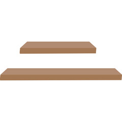 Two Flat Brown Wooden Shelves Isolated Against White Background Minimalist Design for Storage or Display