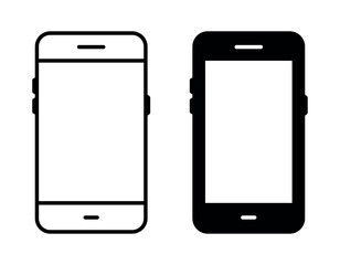 Minimal black and white smartphone icons set. Modern mobile phone silhouette illustration. Vector design template for technology, app interface, device, or communication concept