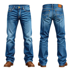 Midnight Indigo Denim Jeans with Brown Boots, 3D Realism Illustration with Transparent Background