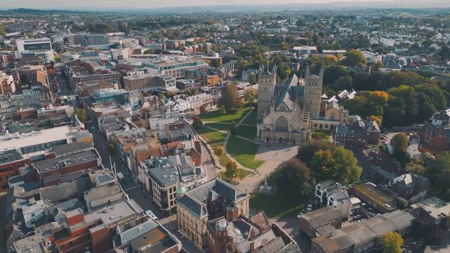 Aerial drone shot of Exeter Cathedral