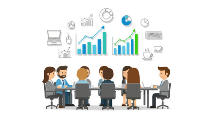 Business Meeting with Data Analysis and Growth Charts.