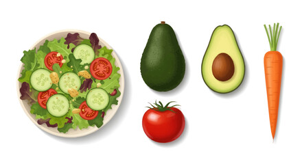 Fresh Green Salad with Avocado Tomato and Carrot.