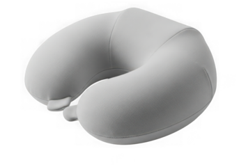 Soft grey travel neck pillow for comfortable journeys isolated on transparent background