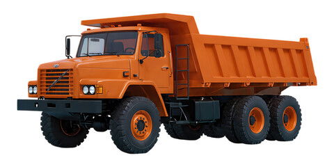 Orange Dump Truck with Black Wheels, 3D Realism Design Element on Transparent Background