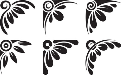 Obraz premium Ornate Corner Decorations Silhouette Set Vector Illustration Representing Decorative Frame Design