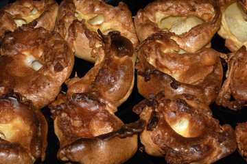 Close up of home make Yorkshire pudding roasted batter for Sunday roast dinner