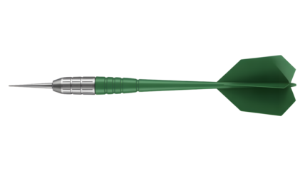 Professional green dart isolated against transparent background, ready for precision, focus, and strategic action in competitive games