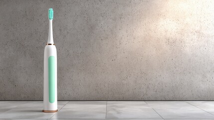 Essential oral hygiene tool bright toothbrush resting on clean bathroom tiled floor for dental care and fresh breath.