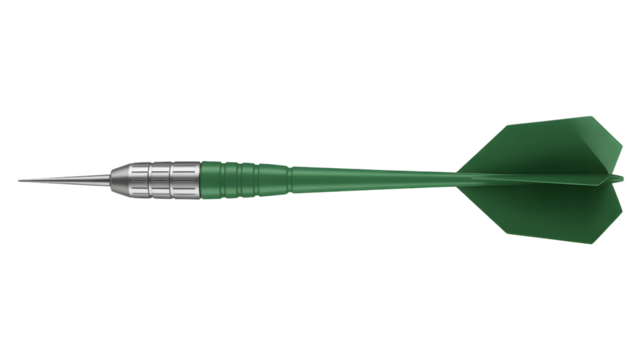 Professional green dart isolated against transparent background, ready for precision, focus, and strategic action in competitive games