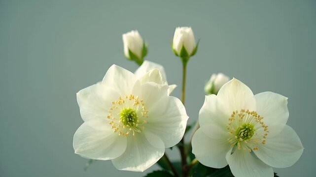 白いクリスマスローズが静かに咲く冬の光と穏やかなスライド映像