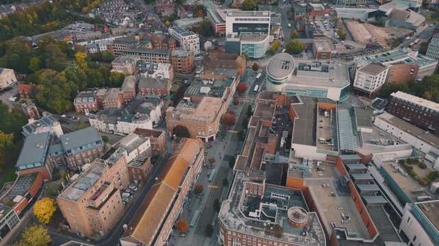 Aerial drone shot of city of Exeter, UK