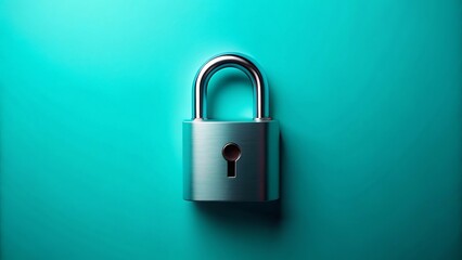 Fototapeta premium A silver padlock centered on a vibrant teal background security focus