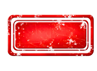 Grungy red rectangular frame with white scratches isolated on transparent background