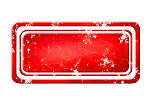 Grungy red rectangular frame with white scratches isolated on transparent background - Powered by Adobe