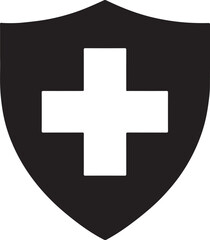 Shield and cross medical protection icon vector, representing healthcare, safety, and security.