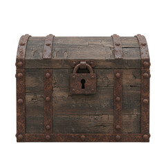 Old wooden treasure chest with rusty lock