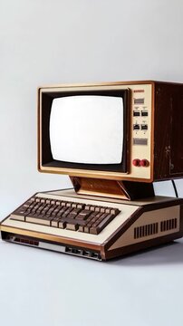 An old computer with a keyboard and monitor, suitable for illustration or reference purposes