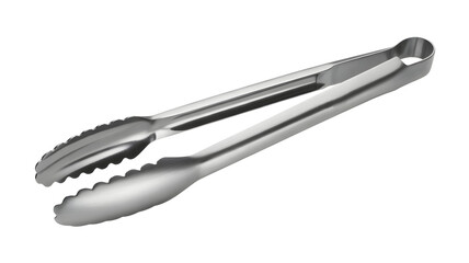 Shiny stainless steel kitchen tongs perfect for grilling, cooking, serving, and food preparation in a professional culinary setting