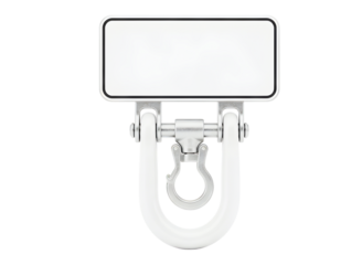 Yellow industrial crane hook with blank sign isolated on transparent background