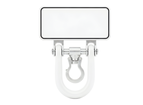 Yellow industrial crane hook with blank sign isolated on transparent background - Powered by Adobe